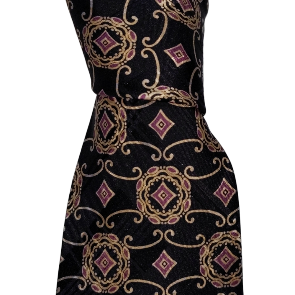 Vintage Polo Ralph Lauren Silk Necktie Mens Black Gold Medallion Designer Tie